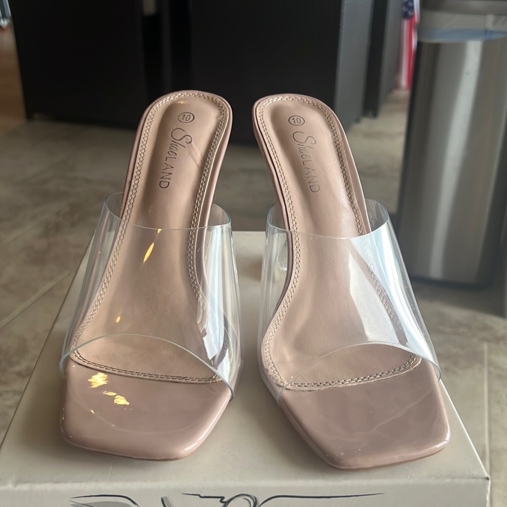 Clear nude 3” sandal heels